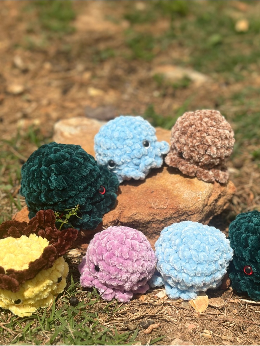 Handmade Plush Octopus- Pastel Blue, Pink, Cream & Emerald